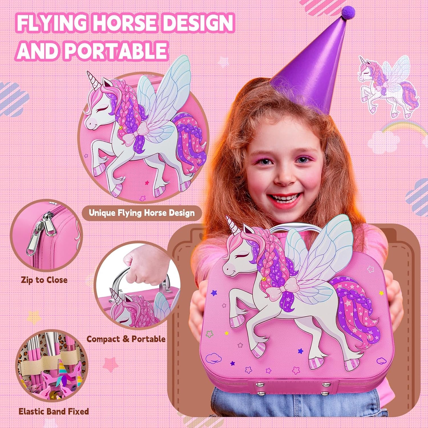 Beayuck Children's Makeup Kit - Washable Cosmetic Set with Storage Case for Girls Aged 3-12, Ideal for Birthdays and Christmas, Pink