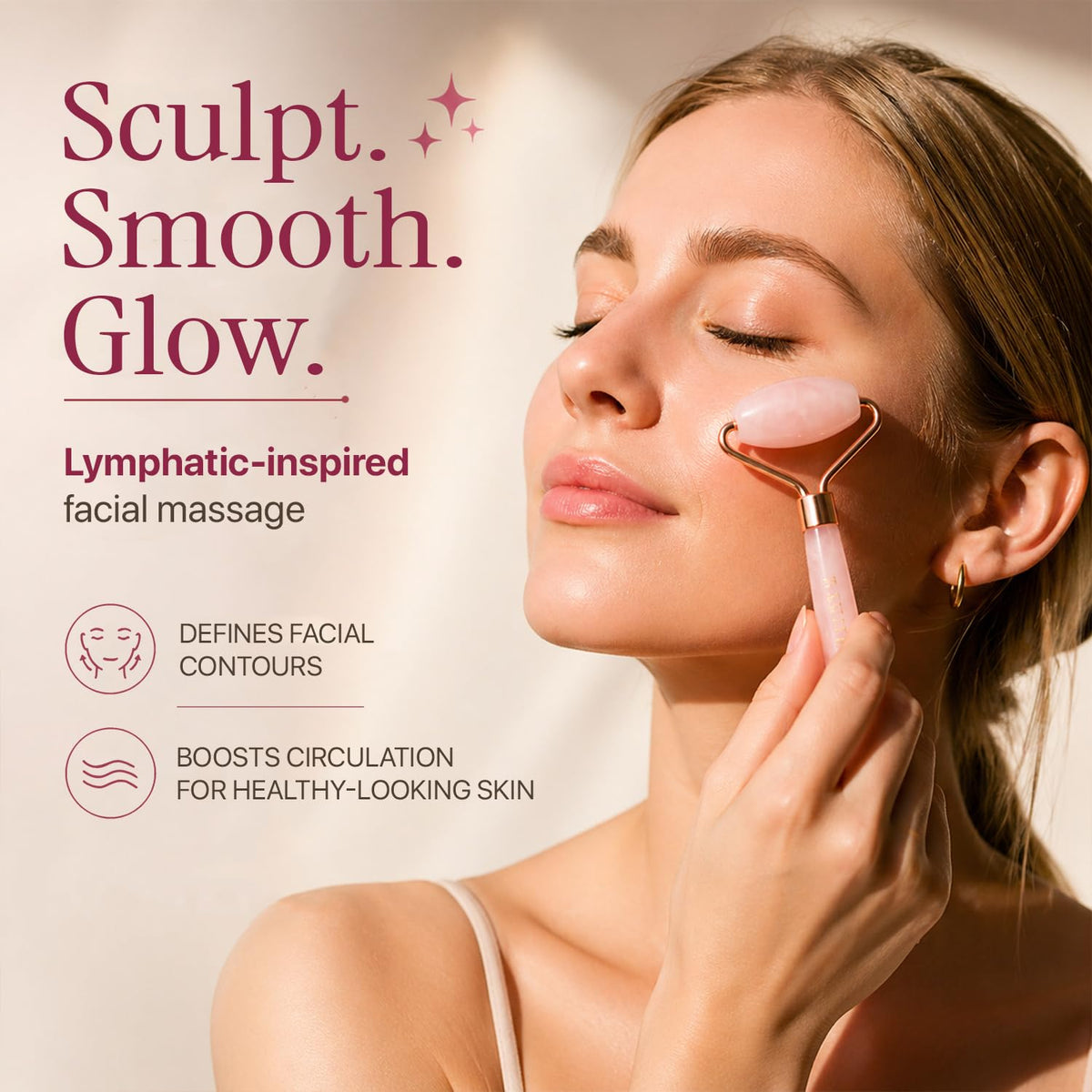 Rose Quartz Face Roller - Depuffs & Smoothes Fine Lines and Wrinkles