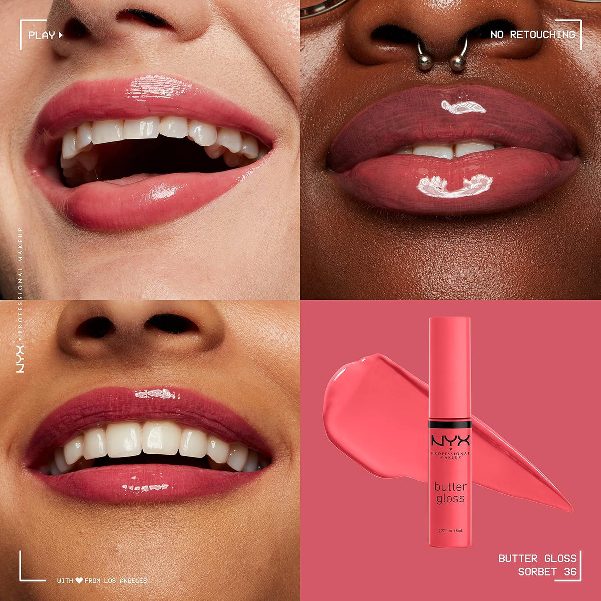 NYX Professional Makeup Butter Gloss - Non-Sticky Lip Gloss in Sorbet (Vibrant Coral)