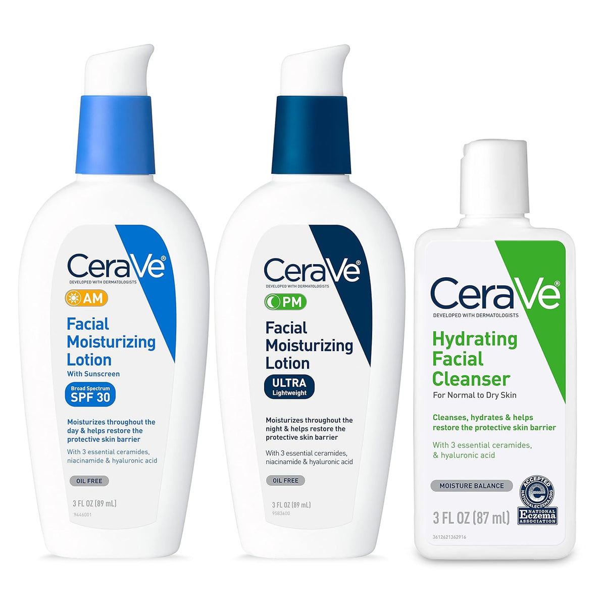 CeraVe Skincare Set: Travel Size Face Wash and AM/PM Moisturizers