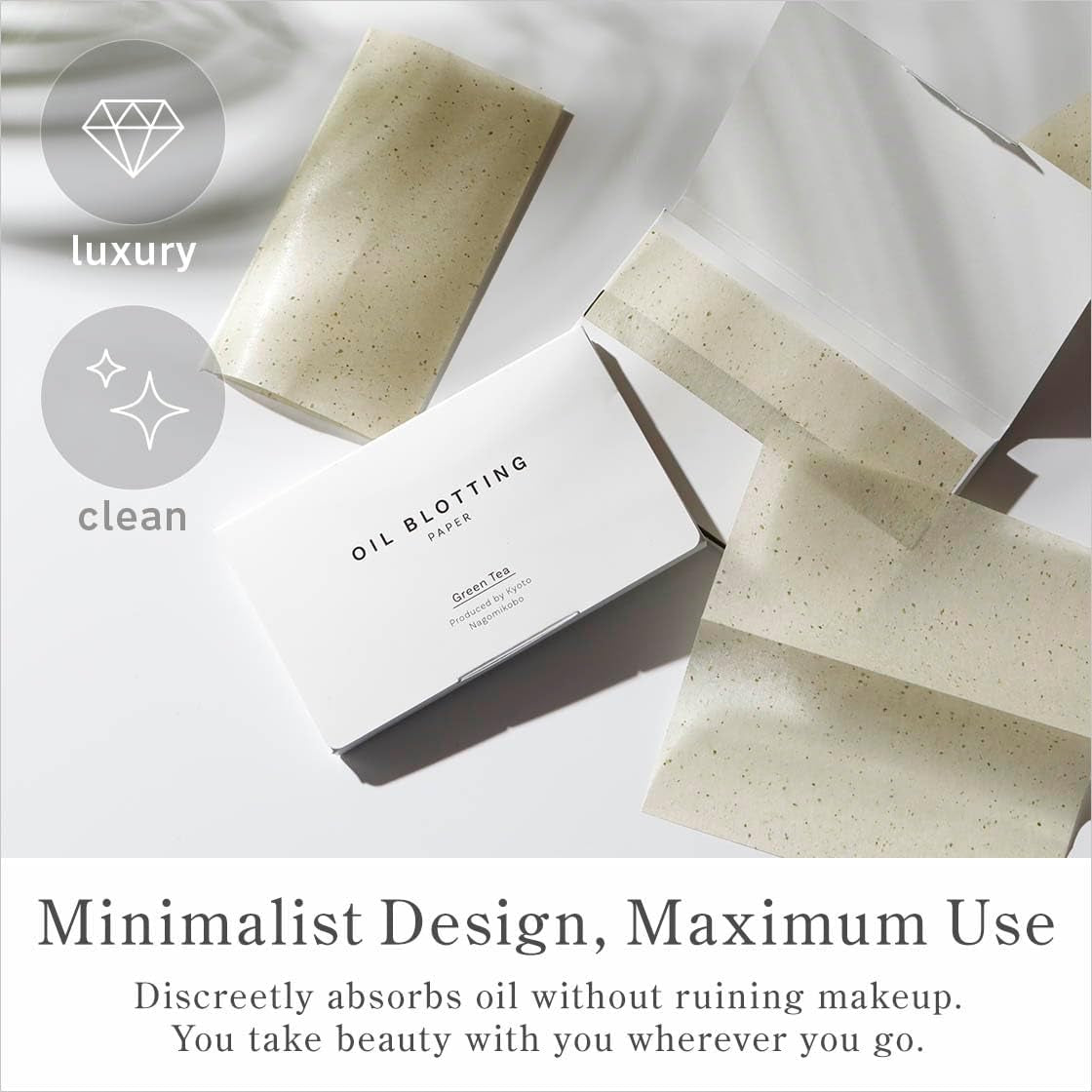 Oil Blotting Paper - 100 Sheets (Pack of 2) - Natural Green Tea Facial Tissues with Premium Japanese Washi Paper, Portable Design, Made in Japan, Essential for Skin Care and Makeup