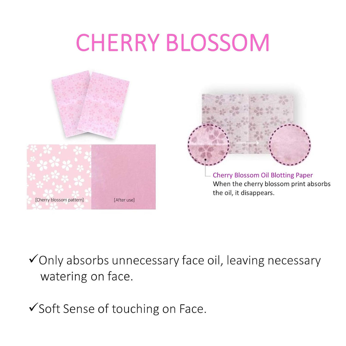 Cherry Blossom Natural Oil Blotting Paper with Mirror Case - 100 Sheets, Korean Skincare Essential
