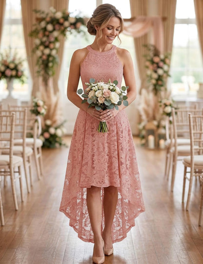 Dressystar Women's Halter Lace High-Low Cocktail Dress for Wedding Guests