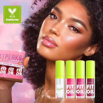 Hydrating Lip Oil Collection - 4 Shades of Glossy, Moisturizing Lip Glaze with Large Brush Applicator, Long-Lasting, Non-Sticky, Transparent Tinted Formula for Plump Lips - Set A
