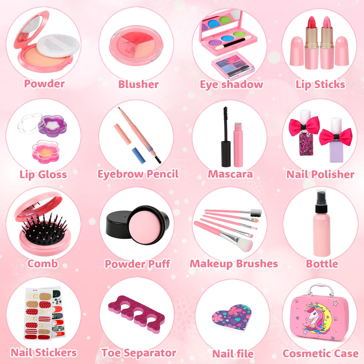 Children's Washable Makeup Kit - Princess Dress-Up Toys for Girls Ages 3-12, Ideal Birthday Gift