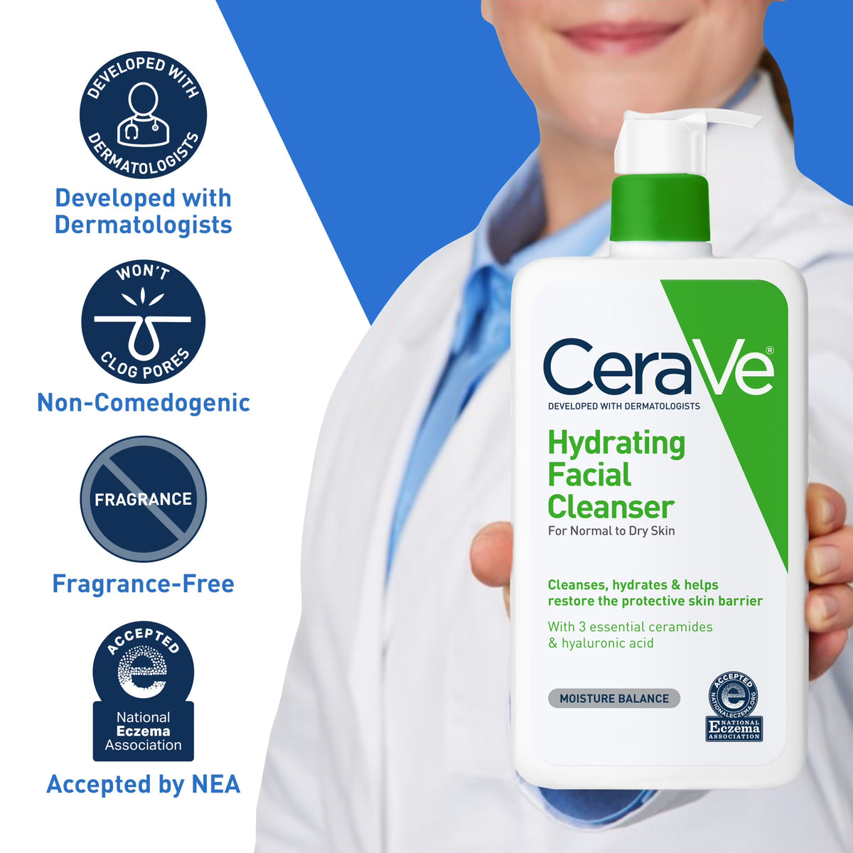 Hydrating Facial Cleanser for Normal to Dry Skin, 16 Fl Oz Daily Face Wash