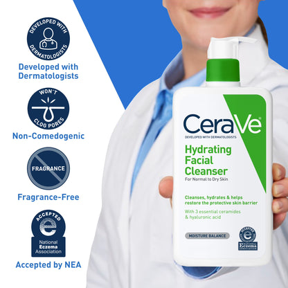 Hydrating Facial Cleanser for Normal to Dry Skin, 16 Fl Oz Daily Face Wash