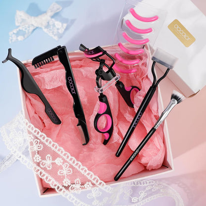Docolor 5-in-1 Eyelash Curler Kit with Eyelash Comb, Fan Mascara Brush, Tweezers, Eyebrow Brush, and 6 Replacement Pads