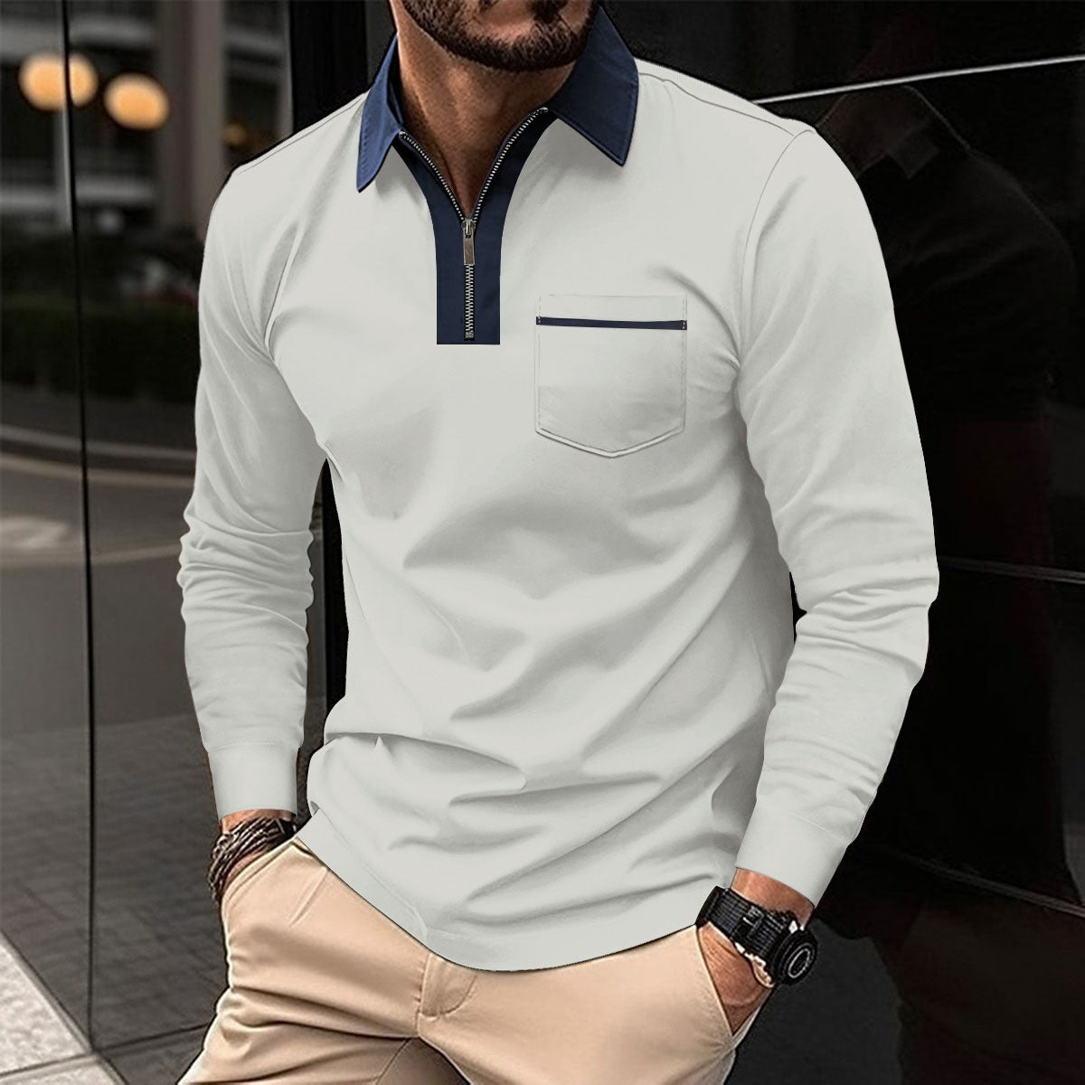 Men's Long Sleeve Zip Collar Shirt