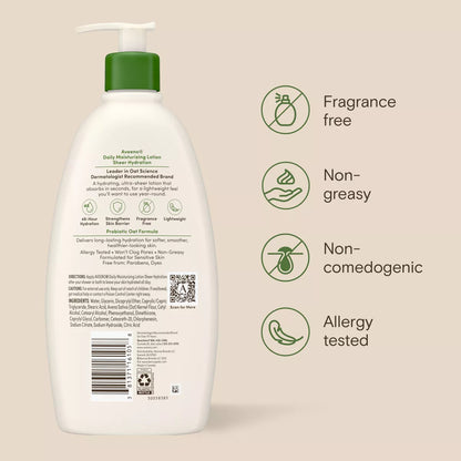 Aveeno Daily Moisturizing Lotion for Dry Skin with Soothing Oats and Rich Emollients, Fragrance-Free Formula