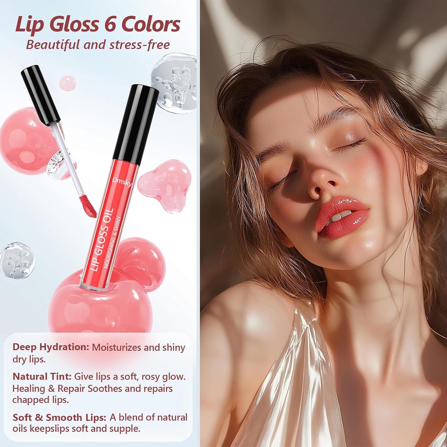 Dmsky 12-Piece Lip Gloss Collection: Moisturizing Lip Oils in 6 Vibrant Shades for Dry, Cracked Lips - Ideal for Girls and Women’s Makeup