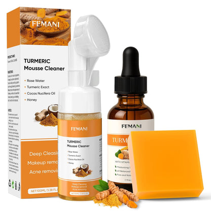 Turmeric Facial Care Set: Cleanser, Soap Bar, and Oil