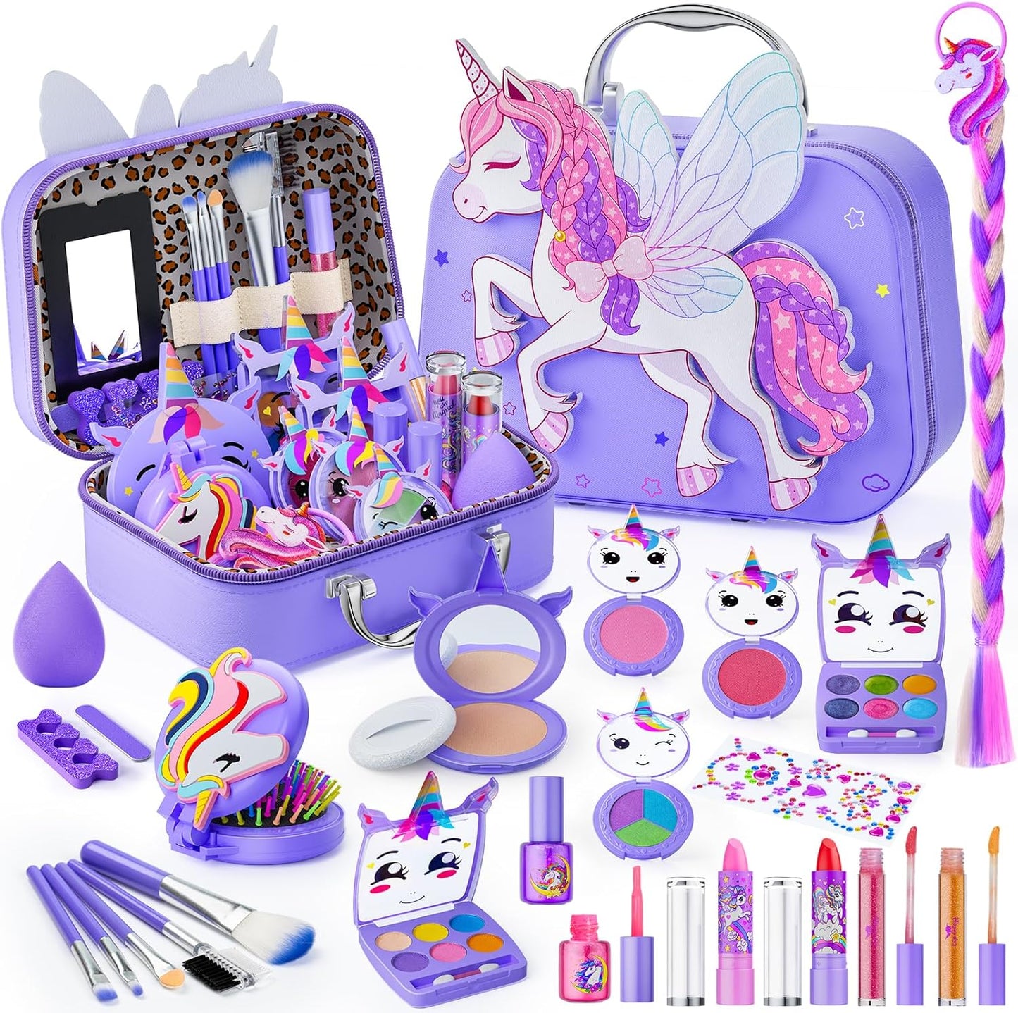 Beayuck Kids Makeup Kit for Girls - Real Washable Cosmetic Set with Storage Case, Ideal Play Makeup Set for Ages 3 to 12, Perfect Gift for Christmas and Birthdays, Purple