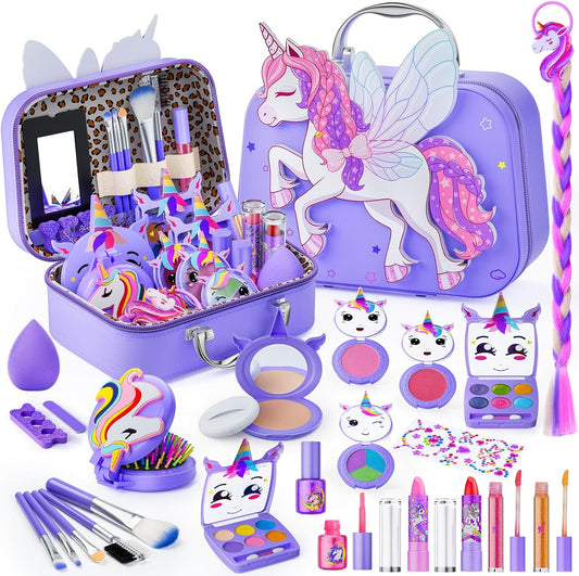 Beayuck Kids Makeup Kit for Girls - Real Washable Cosmetic Set with Storage Case, Ideal Play Makeup Set for Ages 3 to 12, Perfect Gift for Christmas and Birthdays, Purple