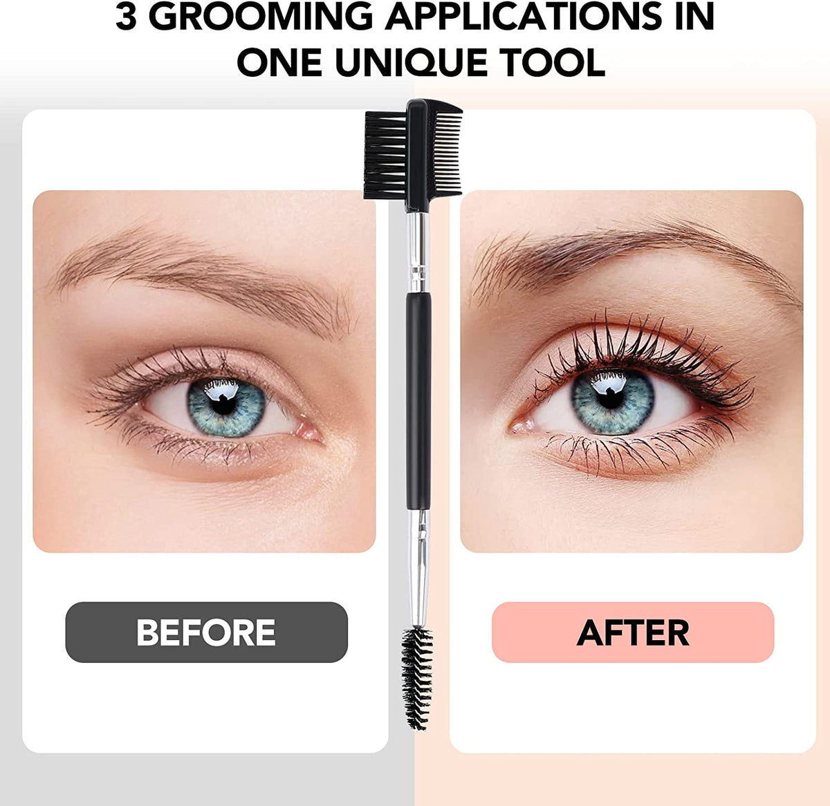 Triple-Head Eyebrow and Eyelash Shaping Tool with Dual-Head Comb and Brush