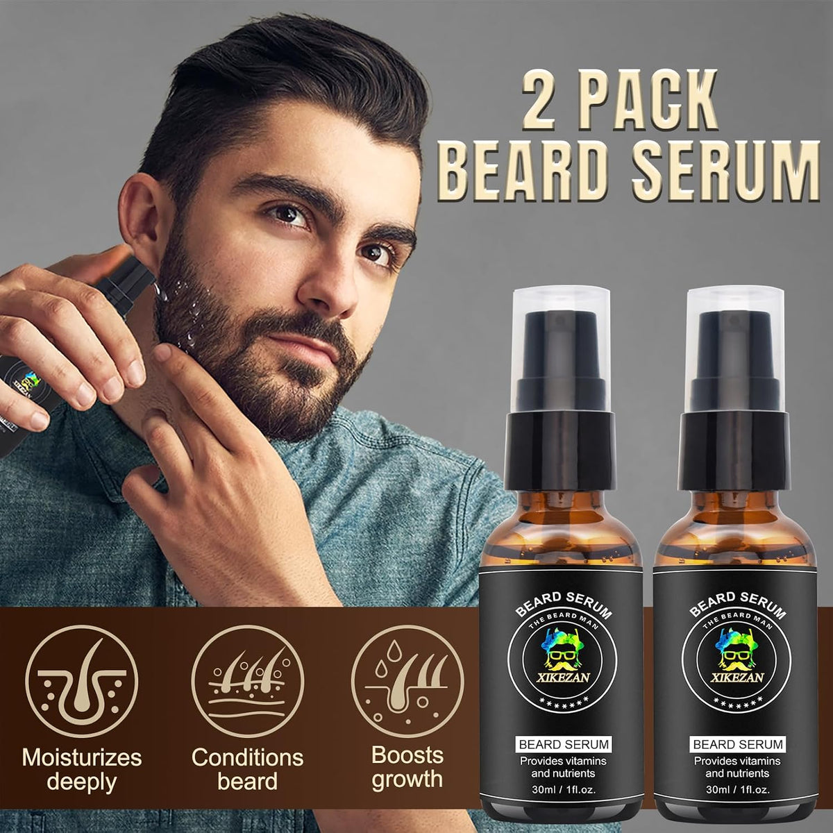 XIKEZAN Men's Beard Grooming and Care Set with Beard Serum, Wash, Oil, Balm, Comb, Brush, Scissors, Bag, and Ebook - Ideal Birthday and Holiday Gifts for Him, Dad, Husband, and Brother