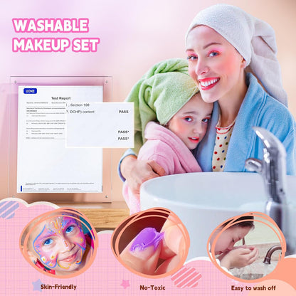 Beayuck Children's Makeup Kit - Washable Cosmetic Set with Storage Case for Girls Aged 3-12, Ideal for Birthdays and Christmas, Pink