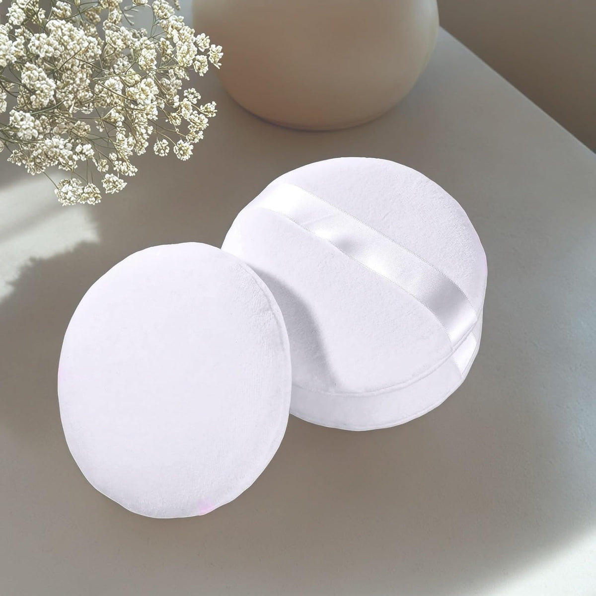 3-Pack Large Velour Makeup Sponges - 5-Inch Washable and Reusable Soft Fluffy Sponges for Face Cleaning and Foundation Blending - White