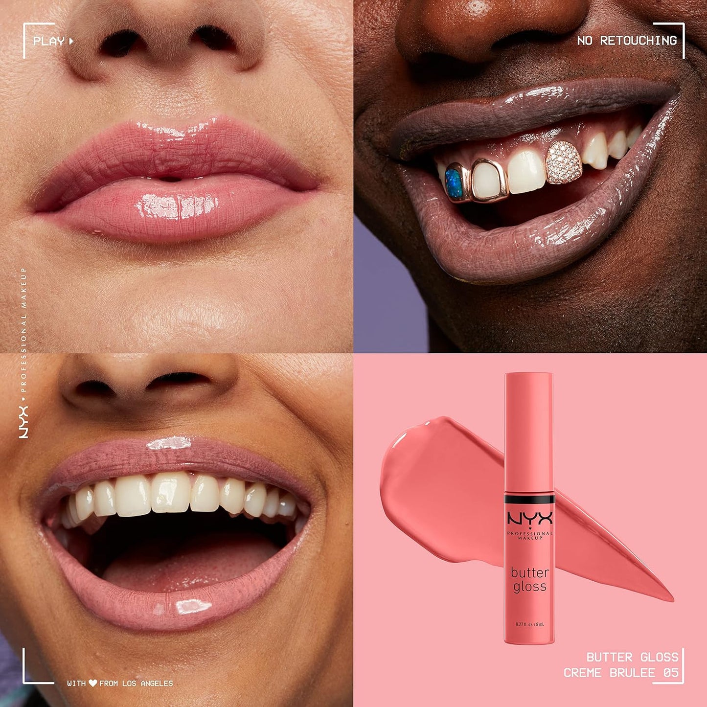 NYX Professional Makeup Butter Gloss Non-Sticky Lip Gloss Set - 3 Pack (Angel Food Cake, Creme Brulee, Madeleine)