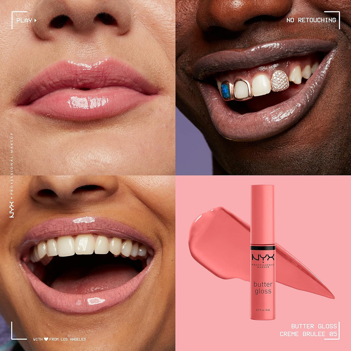 NYX Professional Makeup Butter Gloss Non-Sticky Lip Gloss Set - 3 Pack (Angel Food Cake, Creme Brulee, Madeleine)