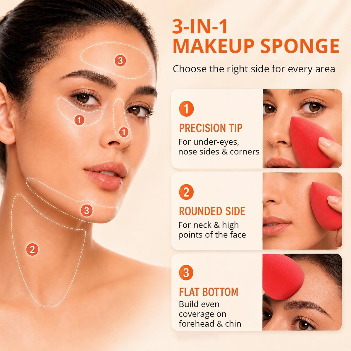BEAKEY Professional Makeup Sponge Set - 5 Pack Foundation Blending Sponges and Soft Applicators
