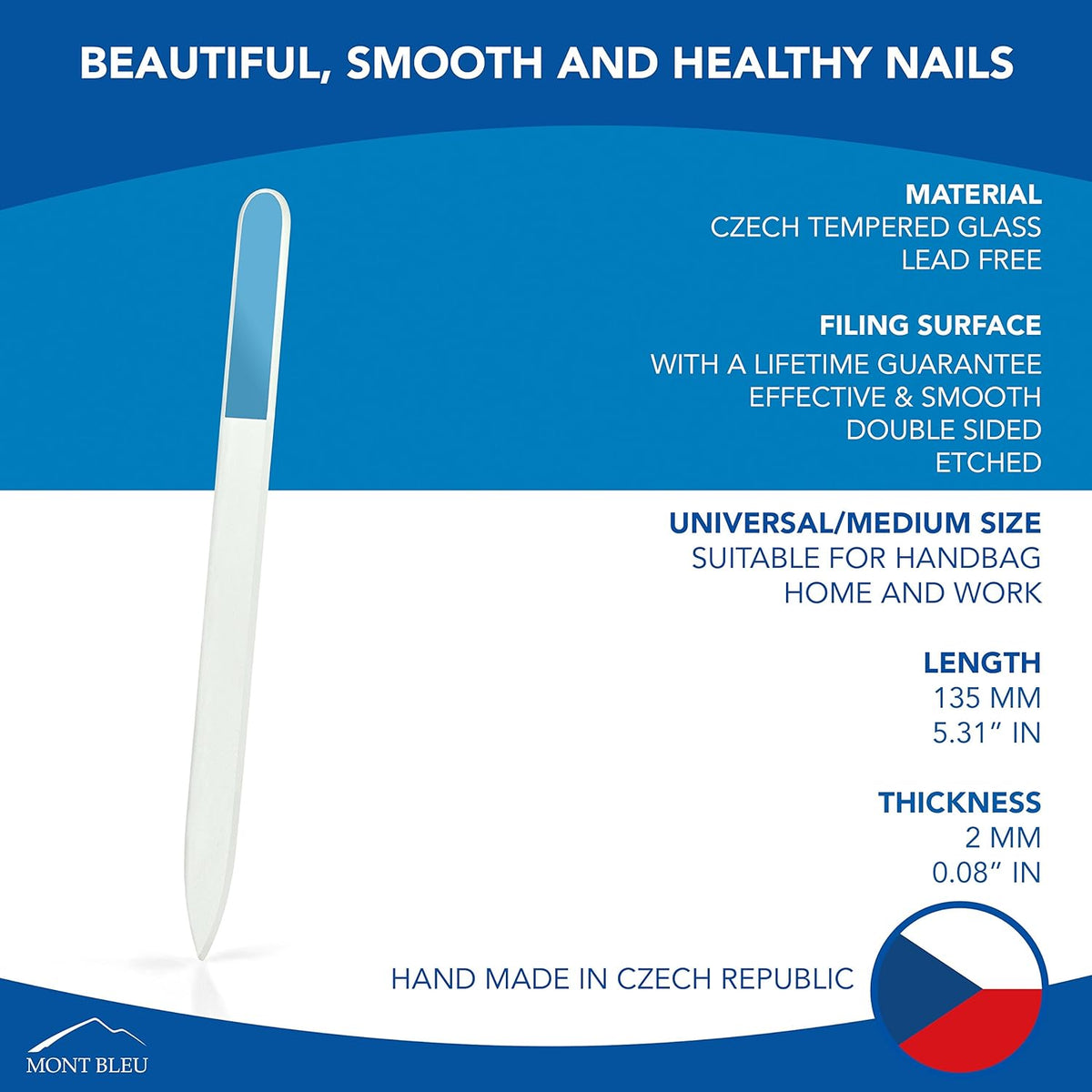 Mont Bleu Premium Tempered Glass Nail File - Handmade Czech Crystal Nail File for Natural Nails