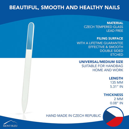 Mont Bleu Premium Tempered Glass Nail File - Handmade Czech Crystal Nail File for Natural Nails