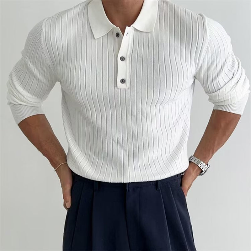 Men's Long Sleeve Button Collar Knit Shirt