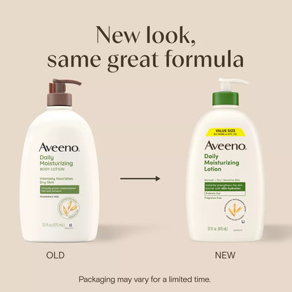 Aveeno Daily Moisturizing Lotion for Dry Skin with Soothing Oats and Rich Emollients, Fragrance-Free Formula