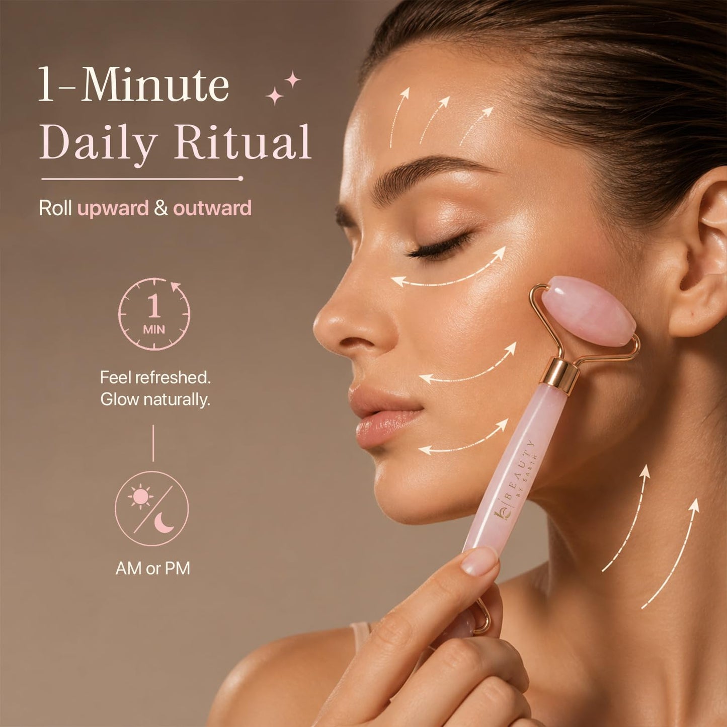 Rose Quartz Face Roller - Depuffs & Smoothes Fine Lines and Wrinkles