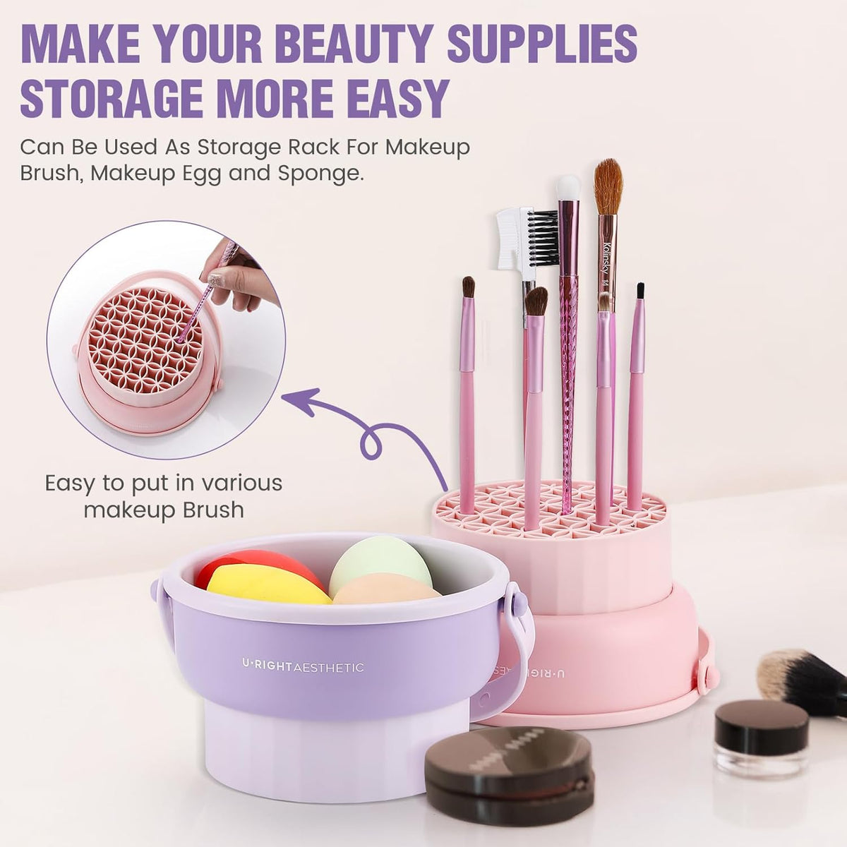 3-in-1 Silicone Makeup Brush Cleaning Bowl and Mat (Purple)