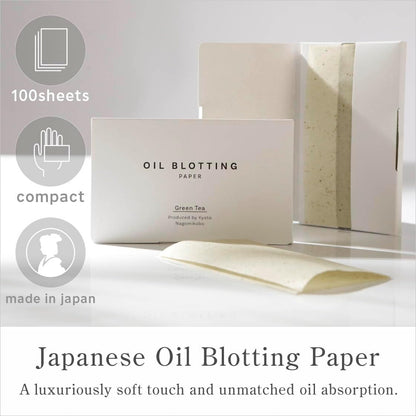 Oil Blotting Paper - 100 Sheets (Pack of 2) - Natural Green Tea Facial Tissues with Premium Japanese Washi Paper, Portable Design, Made in Japan, Essential for Skin Care and Makeup