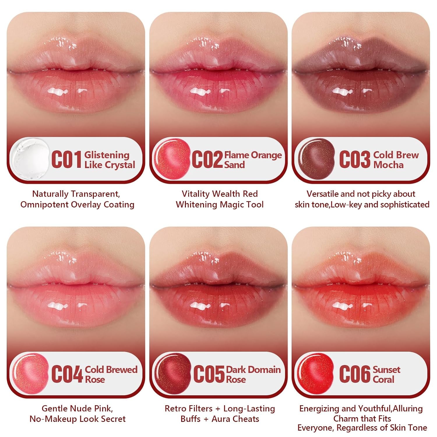 Dmsky 12-Piece Lip Gloss Collection: Moisturizing Lip Oils in 6 Vibrant Shades for Dry, Cracked Lips - Ideal for Girls and Women’s Makeup