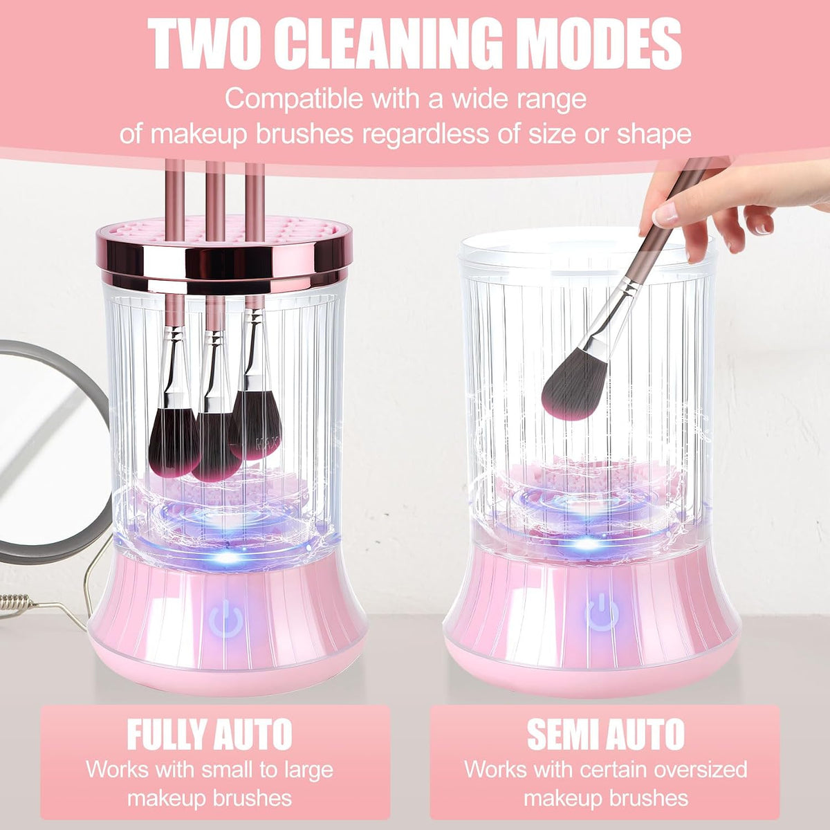 Electric Makeup Brush Cleaner Machine - USB-Powered Automatic Spinner with Dual Cleaning Modes, Portable Deep Cleaning Solution for Cosmetic Brushes, Pink