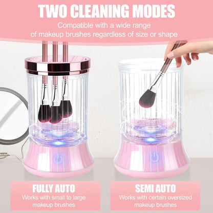 Electric Makeup Brush Cleaner Machine - USB-Powered Automatic Spinner with Dual Cleaning Modes, Portable Deep Cleaning Solution for Cosmetic Brushes, Pink