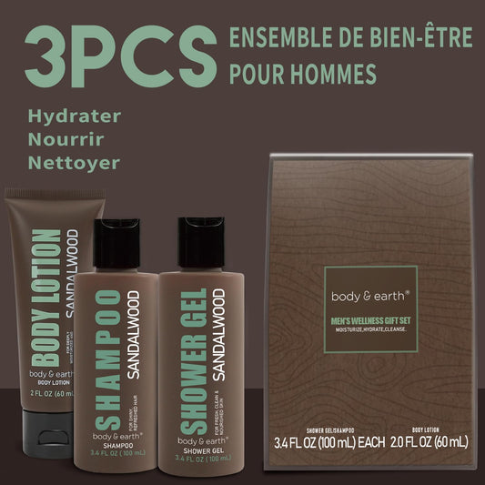 3Pc Sandalwood Gifts for Men Spa Gifts Bath Set for Man