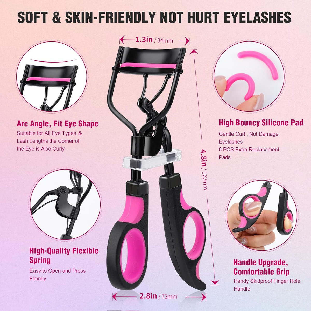 Docolor 5-in-1 Eyelash Curler Kit with Eyelash Comb, Fan Mascara Brush, Tweezers, Eyebrow Brush, and 6 Replacement Pads