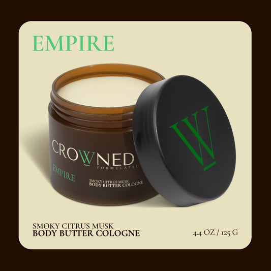 Crowned Skin Empire Men's Body Butter Cologne | Smoky Citrus Musk | Featured on Shark Tank | Infused with Lemon, Lavender, Shea, and Mango Butters | Long-Lasting Fragrance | 4.4 oz