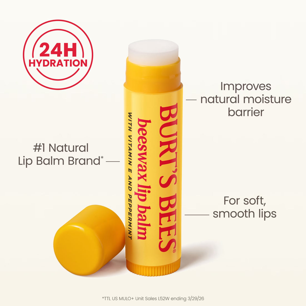 100% Natural Origin Peppermint Beeswax Lip Balm, 0.15 Oz (Single Pack)