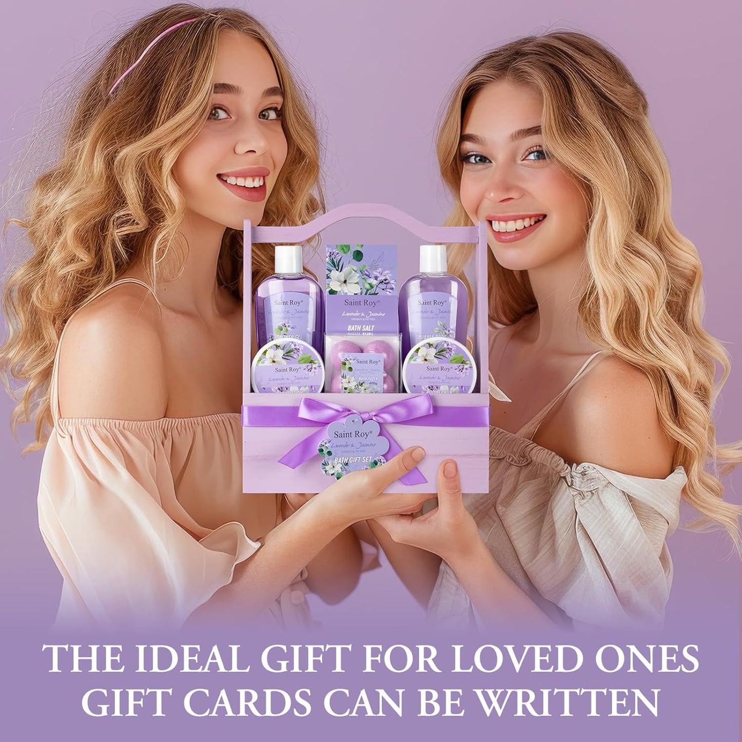 Home Spa Gift Basket for Women, Lavender Jasmine Bath & Body Care Kit