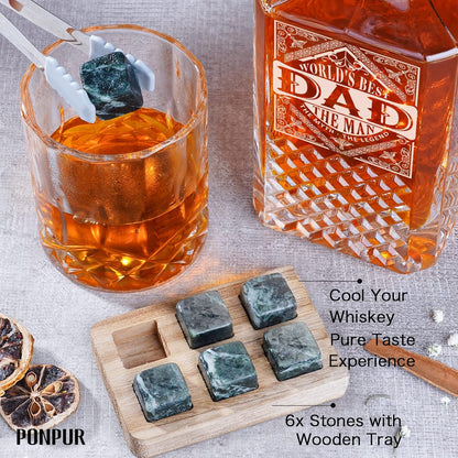PONPUR Whiskey Decanter Set with 2 Glasses - Ideal Gift for Father's Day, Birthdays, Christmas, and Retirement