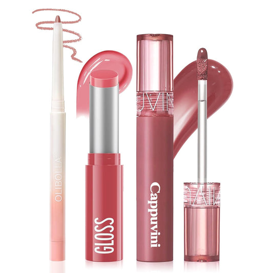 KIMUSE Sweet Fig Lip Combo Set - 3 Pack of Lip Liner, Lipstick, and Gloss