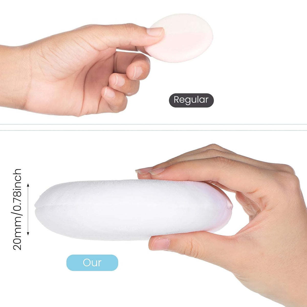 3-Pack Large Velour Makeup Sponges - 5-Inch Washable and Reusable Soft Fluffy Sponges for Face Cleaning and Foundation Blending - White
