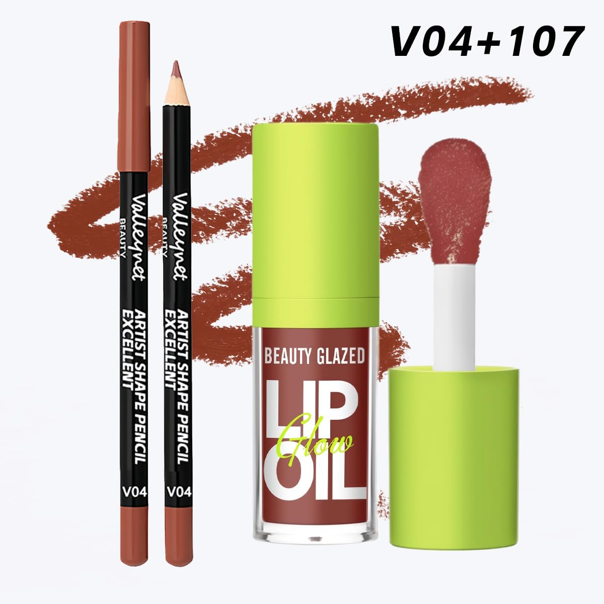 Lip Gloss and Lip Liner Set - Cocoa Brown, 90s Ombre Effect, High Shine Finish, Plumping and Volume Enhancing, Fuller Looking Lips (#V04+107)
