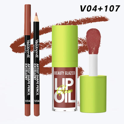 Lip Gloss and Lip Liner Set - Cocoa Brown, 90s Ombre Effect, High Shine Finish, Plumping and Volume Enhancing, Fuller Looking Lips (#V04+107)