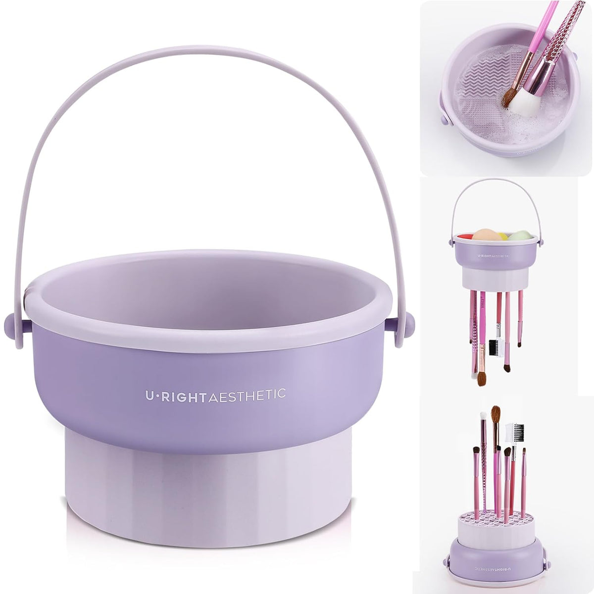 3-in-1 Silicone Makeup Brush Cleaning Bowl and Mat (Purple)