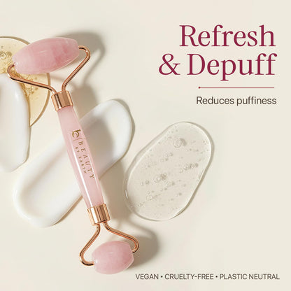 Rose Quartz Face Roller - Depuffs & Smoothes Fine Lines and Wrinkles