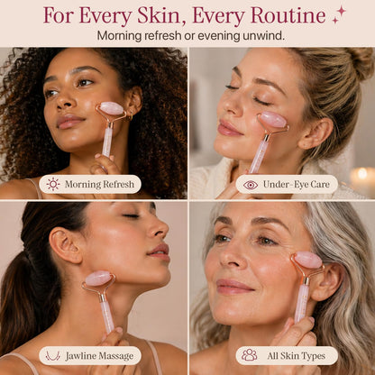 Rose Quartz Face Roller - Depuffs & Smoothes Fine Lines and Wrinkles