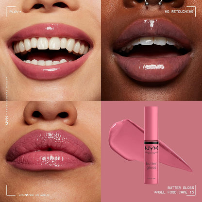 NYX Professional Makeup Butter Gloss Non-Sticky Lip Gloss Set - 3 Pack (Angel Food Cake, Creme Brulee, Madeleine)