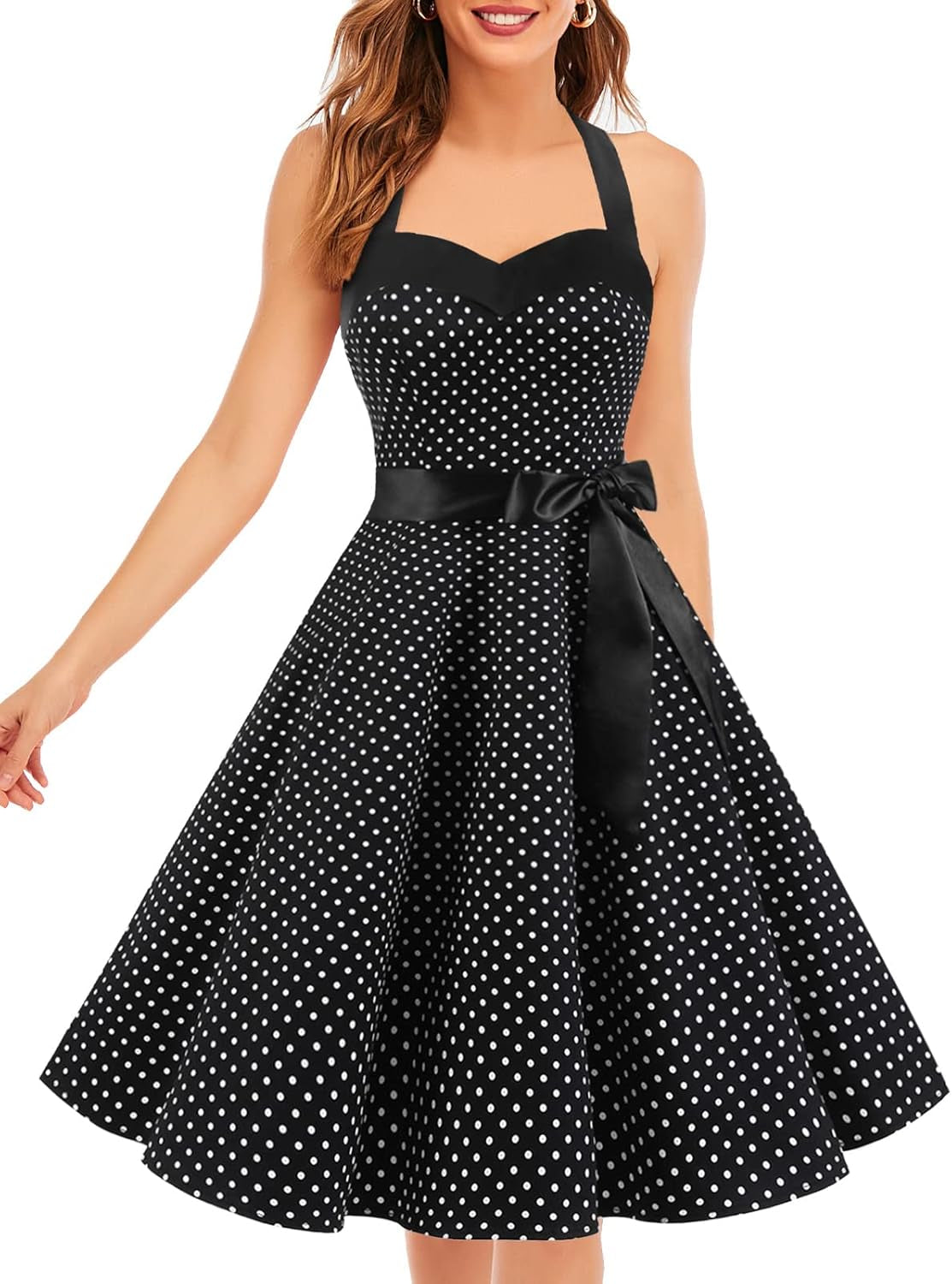 DRESSTELLS Women's Vintage 1950s Cocktail Dress - Retro Halter Swing Dress for Tea Parties